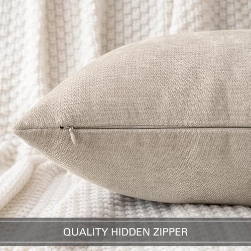 Vista 3 de MIULEE - Pack de 2 fundas de almohada decorativas beige de 16x16 pulgadas, cojines suaves de chenilla para sofá, fundas de cojín de estilo casa