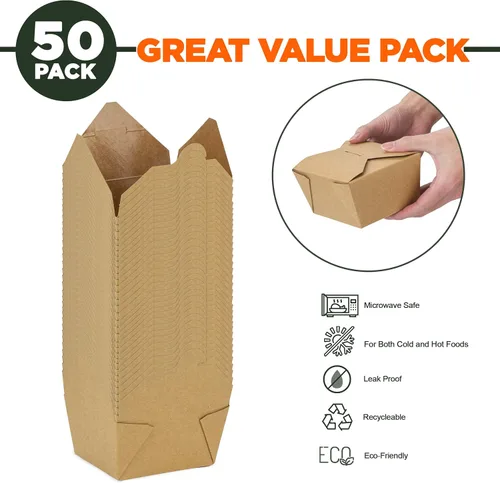 Vista 2 de Fit Meal Prep Paquete de 50 recipientes de papel de 30 onzas para alimentos para llevar, cajas para llevar alimentos, aptos para microondas y a