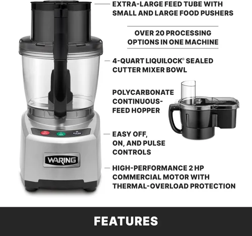 Vista 5 de Waring WFP16SCD - Procesador comercial de alimentos de alimentación continua de 4 cuartos de galón, motor de 2 HP, tubo de alimentación extragrande