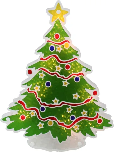 Sienna Decoración holográfica iluminada de silueta de ventana de árbol de Navidad, 12.5 pulgadas