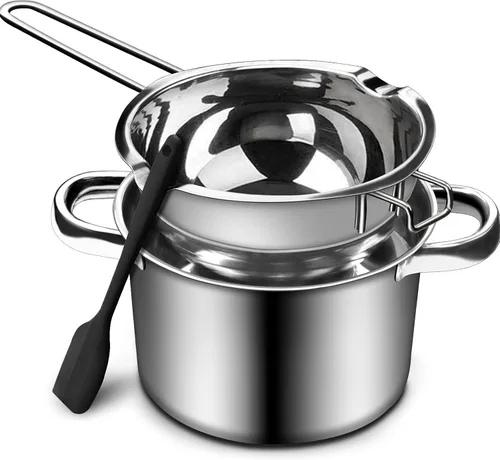 Vista 9 de Juego de olla de doble caldera, olla de fusión de chocolate de 600ml/0.5QT con olla de acero inoxidable 304 de 1.5QT, olla de fusión con espátula