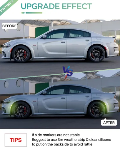 Vista 4 de Luces LED de marcador lateral verde completo para Dodge Charger 2015 2016 2017 2018 2019 2020 2021 2022 2023, lentes ahumadas para parachoques