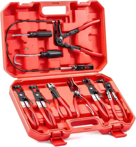Vista 8 de Orion Motor Tech juego de 9 piezas de alicates para abrazaderas de manguera con cable flexible de largo alcance, mordaza giratoria y alicates