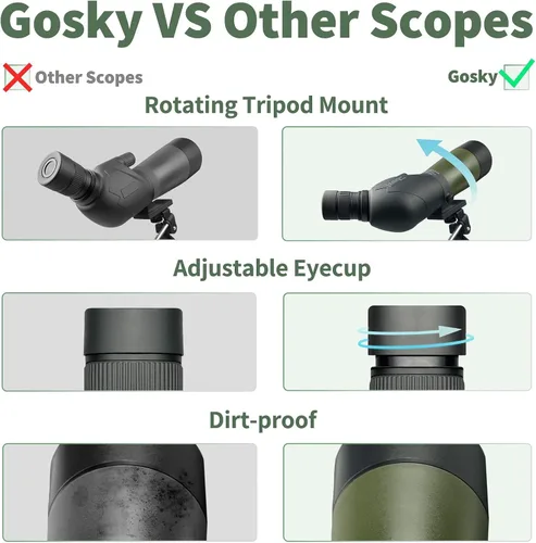 Vista 5 de Gosky 20-60x85 Spotting Scope with Full Size Tripod, Phone Adapter and Cleaning Kit, Spotting Scopes for Bird Watching, Wildlife Viewing，Portable