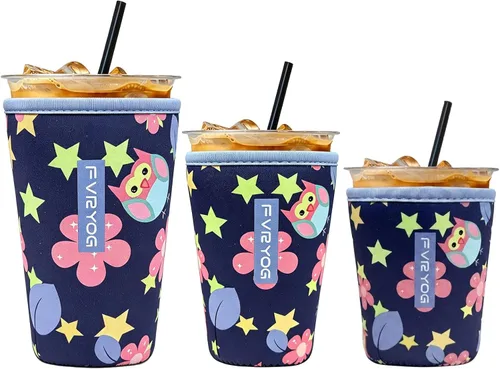 Vista 56 de Fundas de neopreno reutilizables aisladas para café helado, fundas para tazas de café helado, fundas para bebidas heladas y calientes Palta