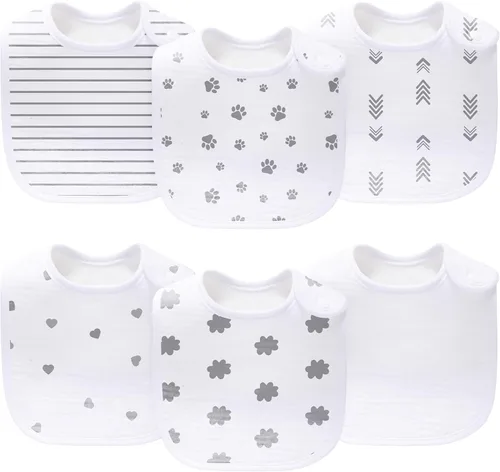 Vista 12 de Paquete de 6 baberos de muselina unisex para bebés, absorbentes, suaves y lindos para bebés niños y niñas, 100% algodón