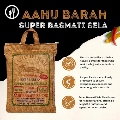 Vista 6 de Aahu Barah - Arroz Basmati Sela de Grano Extra Largo para Delicias Culinarias Superiores, paquete de 10 libras