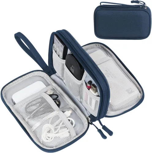 Vista 27 de FYY Organizador para cosas electrónicas, para viajes, para cables, celular y auriculares, estuche portátil, impermeable, doble capa, bolsa de Rosa