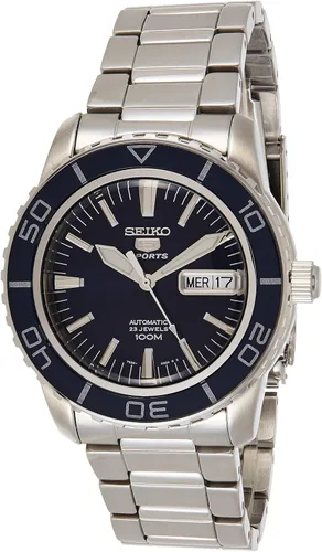 SEIKO SNZH53 5 - Reloj automático de acero inoxidable con esfera azul oscuro para hombre, Azul, Reloj automático