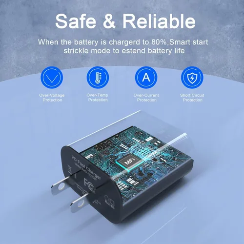 Vista 5 de Cargador rápido para iPhone 11 12 13 14, paquete de 2, cargador de iPhone de 20W, adaptador de bloque de carga rápida con cable de sincronización