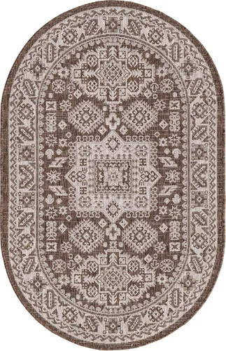 Vista 343 de Unique Loom Outdoor Aztec Collection Alfombra de área - Chalca (10 pies, redonda, azul/marfil)