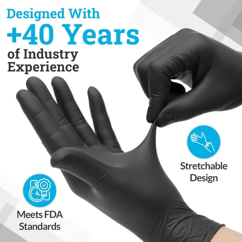 Vista 2 de Hand-E Touch Guantes desechables de nitrilo negro, talla M, 50 unidades, para barbacoa, tatuaje, tinte para el cabello, cocina, guantes mecánicos