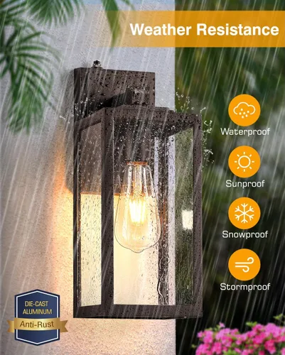 Vista 66 de VIANIS Lámpara de pared dorada para exteriores, sensor de atardecer a amanecer, apliques de montaje en pared exterior para casa, lámparas de pared
