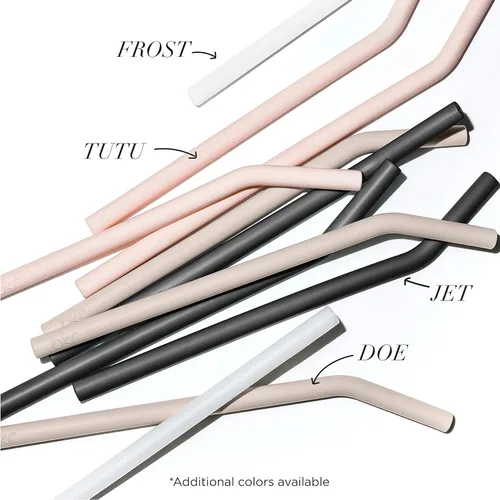 Vista 4 de bkr Little Tutu - Juego de 3 pajitas de silicona suave en ángulo, para botella de agua de vidrio de 16 onzas, color rosa melocotón pálido de ballet