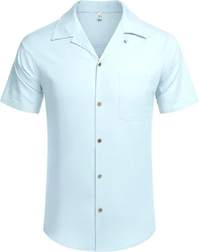 Vista 2 de COOFANDY - Camisas hawaianas de algodón y lino, florales, tropicales, con botones para hombre