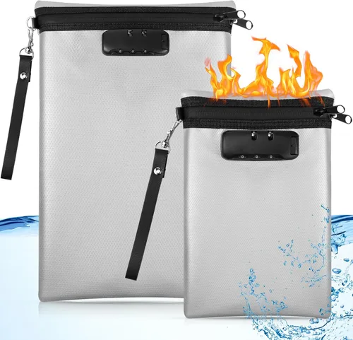 Nezyo Bolsa de documentos de dinero segura ignífuga con cerradura, 2 piezas, diario notario, bolsa impermeable con cremallera para almacenamiento