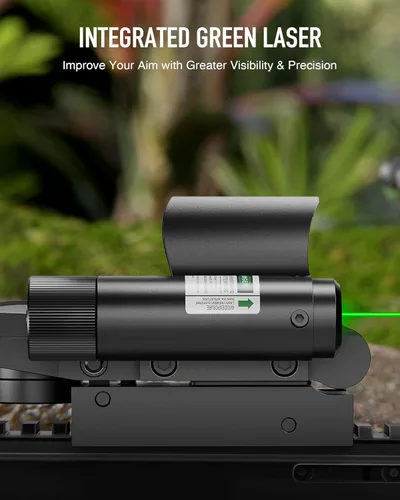 Vista 4 de HIRAM Combo láser de visión refleja, 2 MOA de punto rojo con láser verde, 4 patrones de retícula, 8 ajustes de brillo para rieles Picatinny Weaver