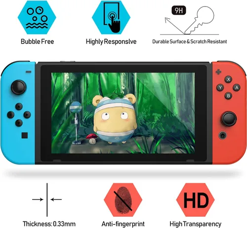 Vista 2 de daydayup Paquete de 3 Protector de pantalla de vidrio templado compatible con Nintendo Switch - Protector de pantalla transparente HD antiarañazos