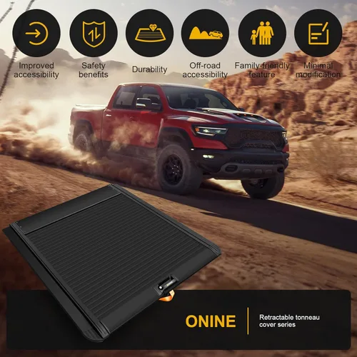Vista 9 de ONINE Pull-Lock-Go Cubierta rígida retráctil para caja de camioneta con cierre de tracción, ajuste personalizado para Dodge Ram 1500 2019-2026