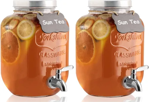 Dispensador de bebidas de 1 galón con espita de acero inoxidable 18/8, frasco de vidrio hermético y a prueba de fugas para té solar con tapas