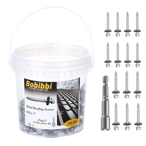 Vista 44 de Tornillos para techos de metal de 10 x 1 pulgada, tornillo para techo de chapa metálica con cabeza hexagonal negra y arandela EPDM para techos