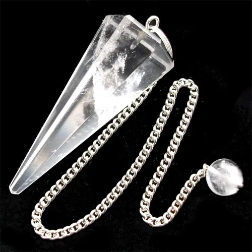 Vista 3 de Wixine 1 péndulo de cristal blanco de cristal de cuarzo para radiestesia, Plata, Cuarzo