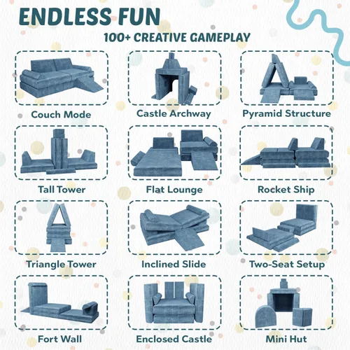 Vista 7 de Sofá y sillón de juego modular para niños con tablero de dibujo y calcomanías, juego de espuma 27D de alta densidad, sofá plegable convertible