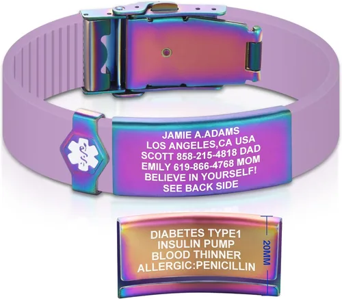 Vista 72 de Divoti Pulsera de identificación de alerta médica grabada personalizada, grabado láser de doble cara (hasta 9 líneas), pulsera de silicona ajustable