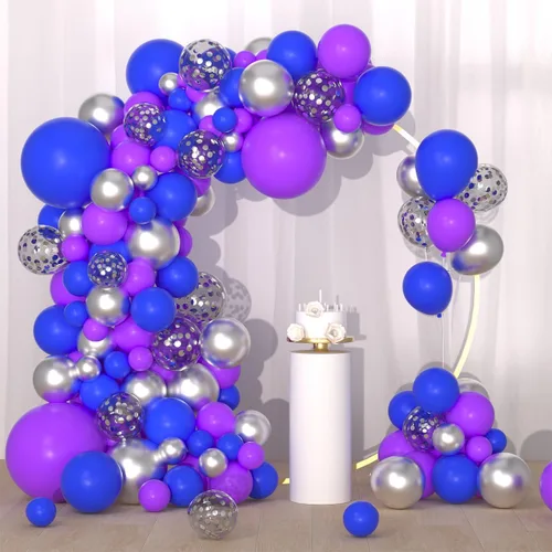 Kit de arco de guirnalda de globos color morado, azul y plateado, globos metálicos y plateados, videojuegos, cumpleaños, videojuegos, videojuegos,