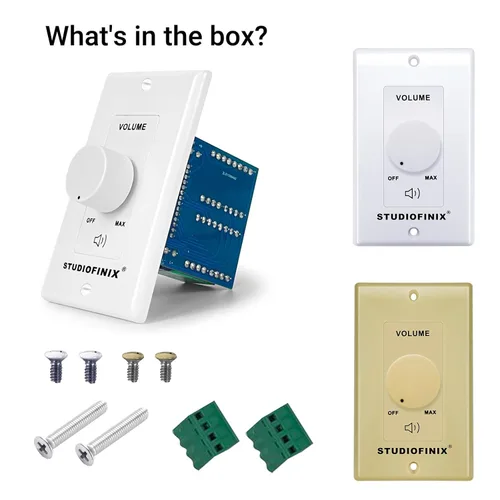 Vista 5 de STUDIOFINIX Interruptor de control de volumen de 100W en pared con perilla de ajuste de impedancia - Interruptor controlador estéreo de altavoces