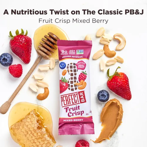 Vista 5 de Perfect Bar - Barra de proteínas con crujiente de frutas, frutos rojos mixtos y mantequilla de nueces, snack de proteínas, sin gluten, sin soya, sin