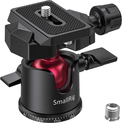 SmallRig Mini Cabeza de Bola, Cabeza de Trípode para Cámara Panorámica 360° con Tornillo de 1/4" y Montaje de Rosca de 3/8" y Placa de Liberación