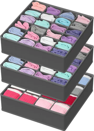 Vista 10 de Simple Houseware Organizador de Cajón de Calcetines para Cómoda/Armario/Dormitorio, Paquete de 3, Negro