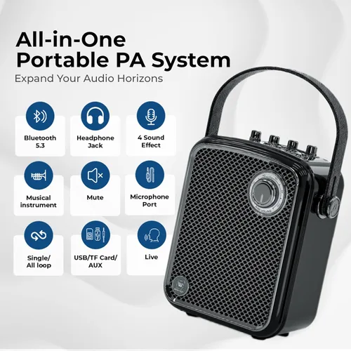 Vista 6 de Juego de micrófono portátil y altavoces, amplificador de voz inalámbrico de 70 W con micrófono de mano UHF de 10H, entrada de guitarra, sistema PA