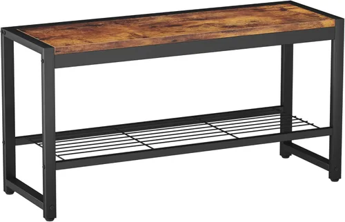 HOMEFORT Shoe Bench, Modern Industrial Shoe Storage Bench, Entryway Bench with Mesh Shelf and Sturdy Metal Frame, Metal Shoe Rack Bench for Hallway,