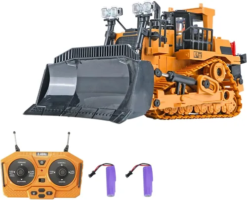 Goolsky Bulldozer de control remoto, 11 canales Metal RC Bulldozer con luces y sonido 1/20 2.4GHz bulldozers vehículos de construcción con 2