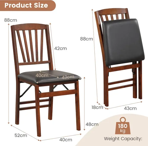 Vista 3 de TANGZON Folding Chairs 2/4 Pieces Rubber Wood Padded Dining Chairs with PVC Leather Exterior and Backrest for Home Kitchen Office Upholstered Guests