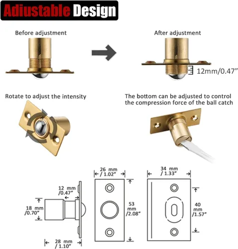 Vista 36 de JQK Herrajes para puerta de clóset, acero inoxidable ajustable con placa de golpeo, bronce antiguo, paquete de 2 unidades, HBC100-QG-P2