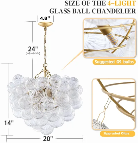 Vista 2 de Candelabro de Burbujas Doradas Iluminación Diá 20" Remolino Transparente Acanalado Candelabros de Bolas de Vidrio Soplado a Mano Accesorio