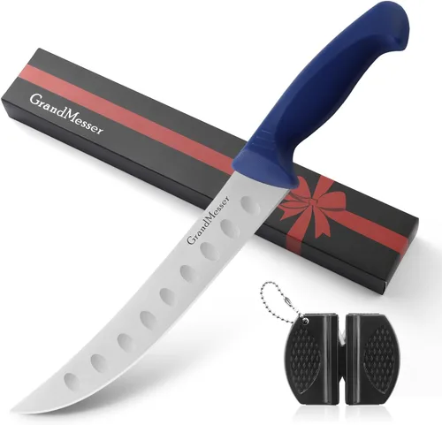 Cuchillo de carnicero para cortar carne, cuchillo curvo con mango cómodo de 9 pulgadas, hoja de acero inoxidable alemán de alto carbono, cuchillo de