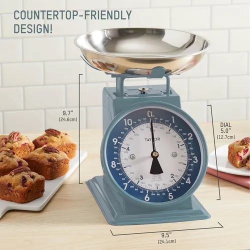 Vista 3 de Báscula de cocina mecánica Taylor para pesar alimentos con tazón, pesa hasta 11 libras, mide en gramos y onzas, básculas de alimentos para cocina