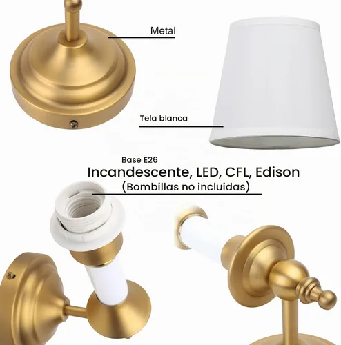 Vista 4 de PERMO Wall Sconces Set of 2 Antique Classic Sconce with Funnel White Textile Shade Hardwired Wall Mounted Light for Hallway Bedroom Living Room