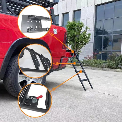 Vista 3 de TZD - Juego de escalera plegable para puerta trasera, aleación de aluminio, accesorios universales para camión, fácil de instalar, seguro y cómodo