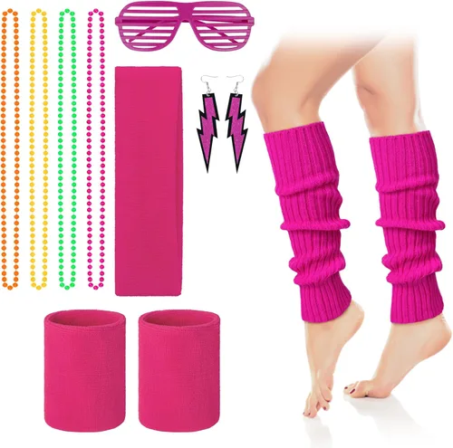 iCamter Leg Warmers for Women 80s Headband Wristbands Set Costumes Party Sports Outfit 80s Accessories for Women