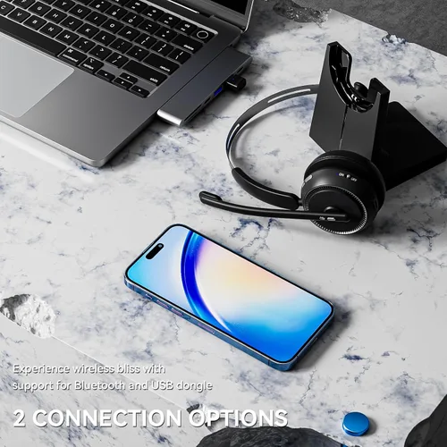 Vista 3 de LEVN Auriculares inalámbricos 5.2, auriculares inalámbricos con micrófono para trabajar con (cancelación de ruido), auriculares Bluetooth