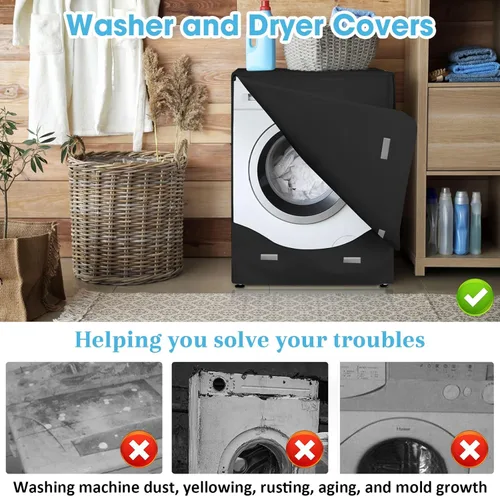 Vista 6 de Ericlin Paquete de 2 fundas para lavadora y secadora: impermeables y a prueba de polvo. Cuenta con un diseño de cremallera para un uso fácil. Se
