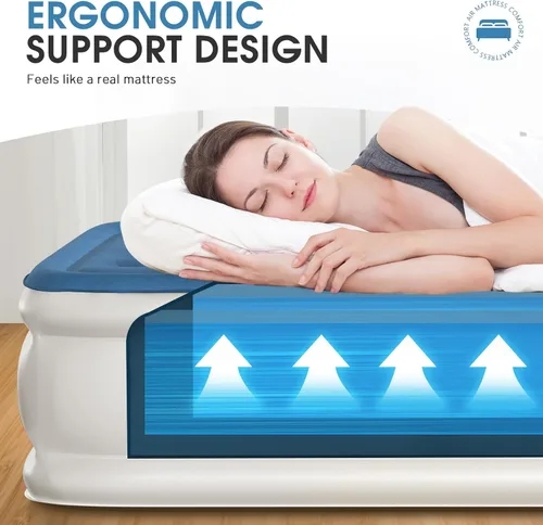 Vista 3 de DIVON Colchón de aire doble con bomba incorporada elevada, colchón inflable individual de 18 pulgadas en 2 minutos, colchón inflable plegable