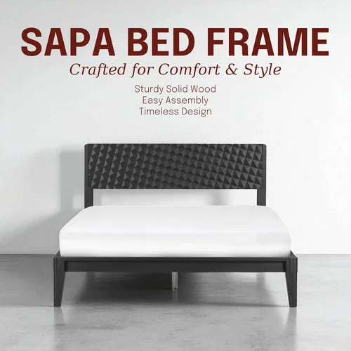 Vista 4 de NTC Sapa - Marco de cama de madera maciza con cabecera tallada en 3D, carpintería japonesa, no necesita somier, listones silenciosos, fácil montaje