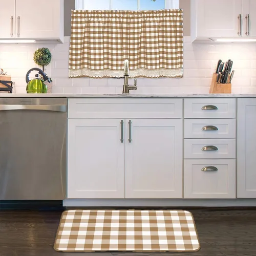 Vista 4 de Woven Trends Juego de 3 cortinas de cocina y cenefa, diseño de cuadros a cuadros, 29 pulgadas de ancho x 36 pulgadas de largo, paneles de granja