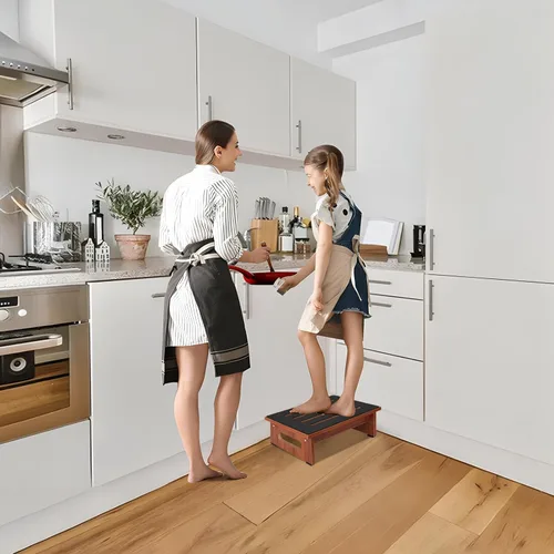 Vista 5 de Taburete de un paso para adultos mayores con superficie antideslizante de goma, taburete de madera resistente con capacidad de 450 libras, escalones